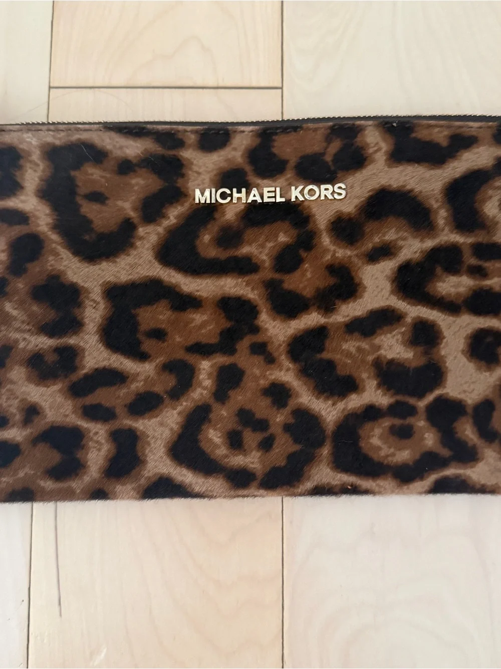 Michael Kors Leopard-Print Wristlet Clutch in Brown and Black